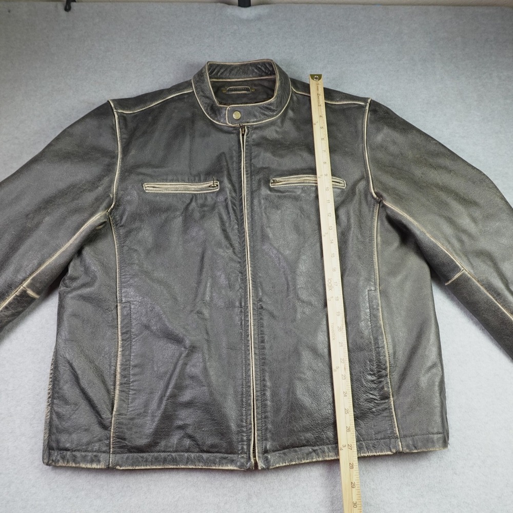 River Road Jacket Mens 48 Black Distressed Leather Motorcycle Cafe Racer - Picture 8 of 15